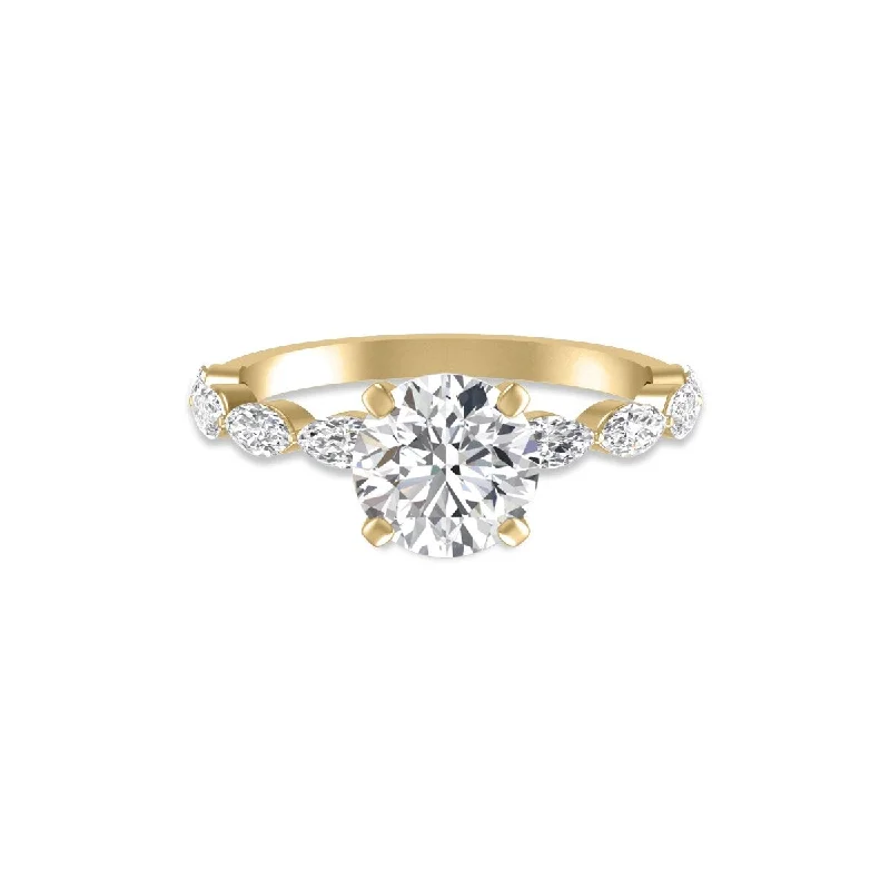 Marquee 14K Yellow Gold Diamond Eleanor Ring with IGI Certified 1 Carat Round Center Lab Grown Diamond