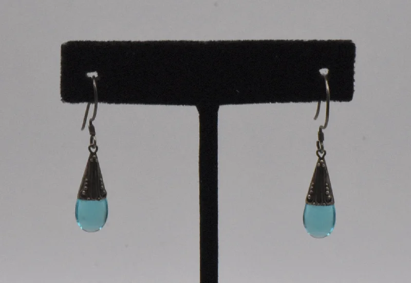 Vintage Blue Glass Sterling Silver Dangle Earrings