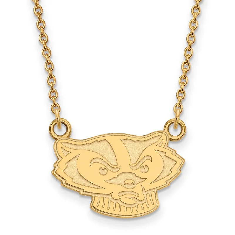 14k Gold Plated Silver U of Wisconsin Small Badger Pendant Necklace