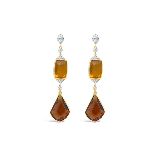 Citrine & Diamond Dangle Estate Earrings