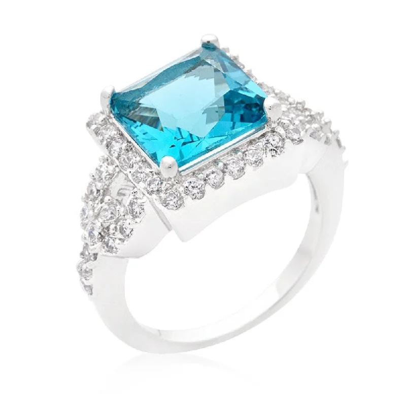 Cubic Zirconia Halo Style Princess Cut Cocktail Ring