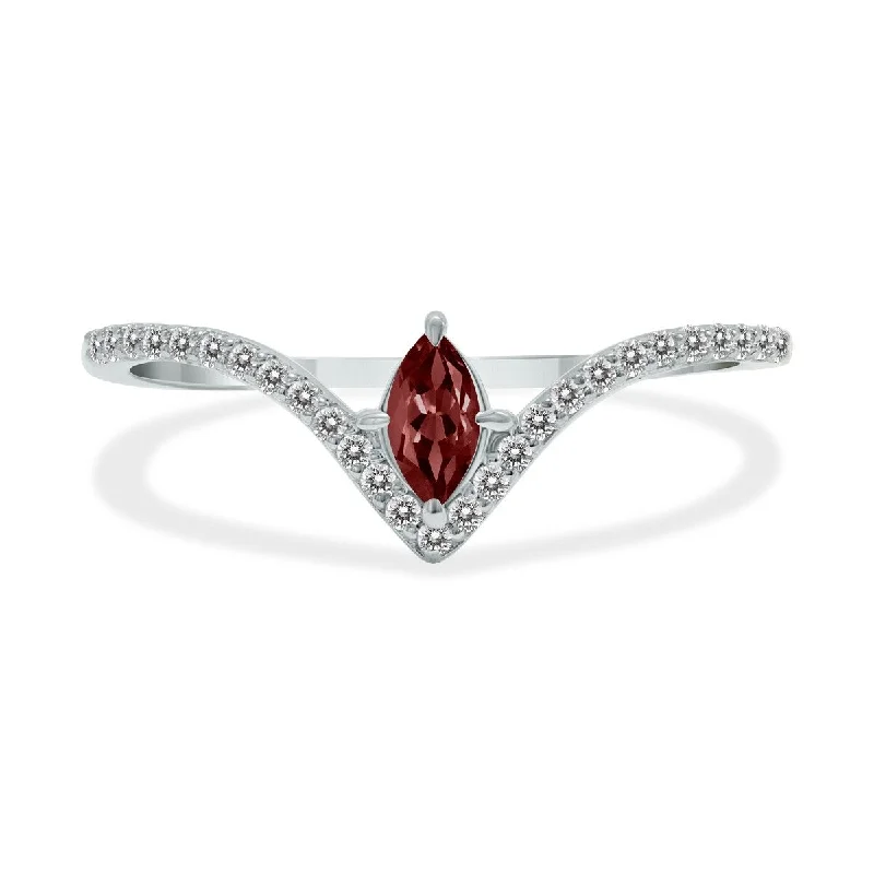 Marquee Jewels 1/4 Carat TW Garnet and Diamond V Shape Ring in 10K White Gold