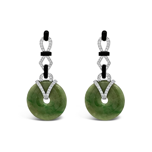 Jadeite, Onyx & Diamond Earrings