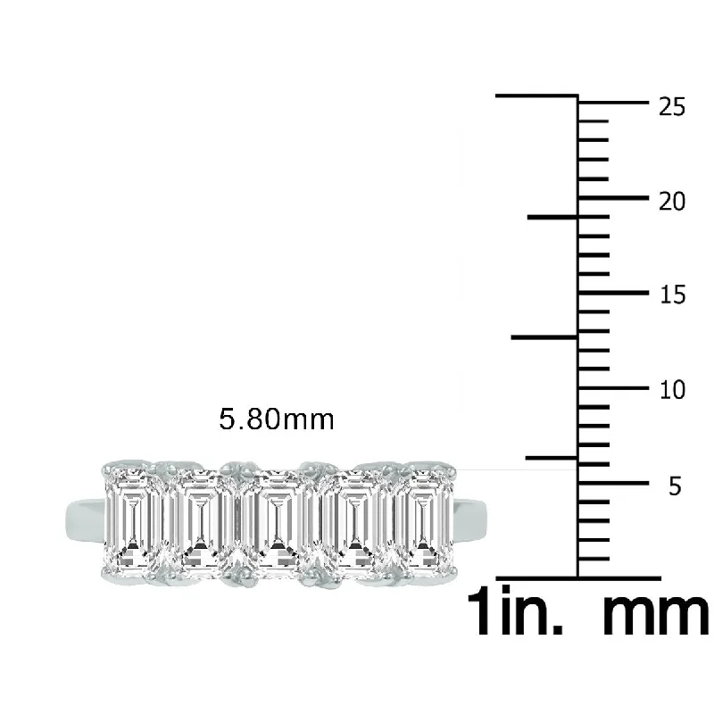 Marquee 3 Carat TW Emerald Cut Five Stone Lab Grown Diamond Wedding Anniversary Ring 14K White Gold