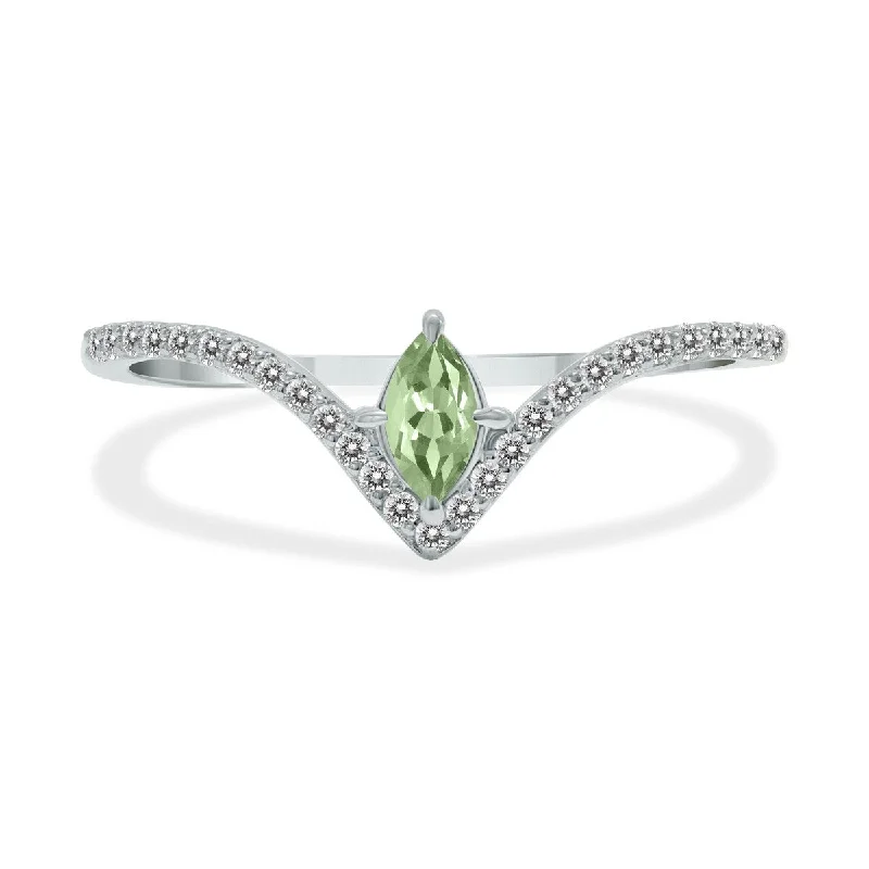 Marquee Jewels 1/4 Carat TW Green Amethyst and Diamond V Shape Ring in 10K White Gold