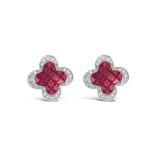 Ruby & Diamond Clover Earrings