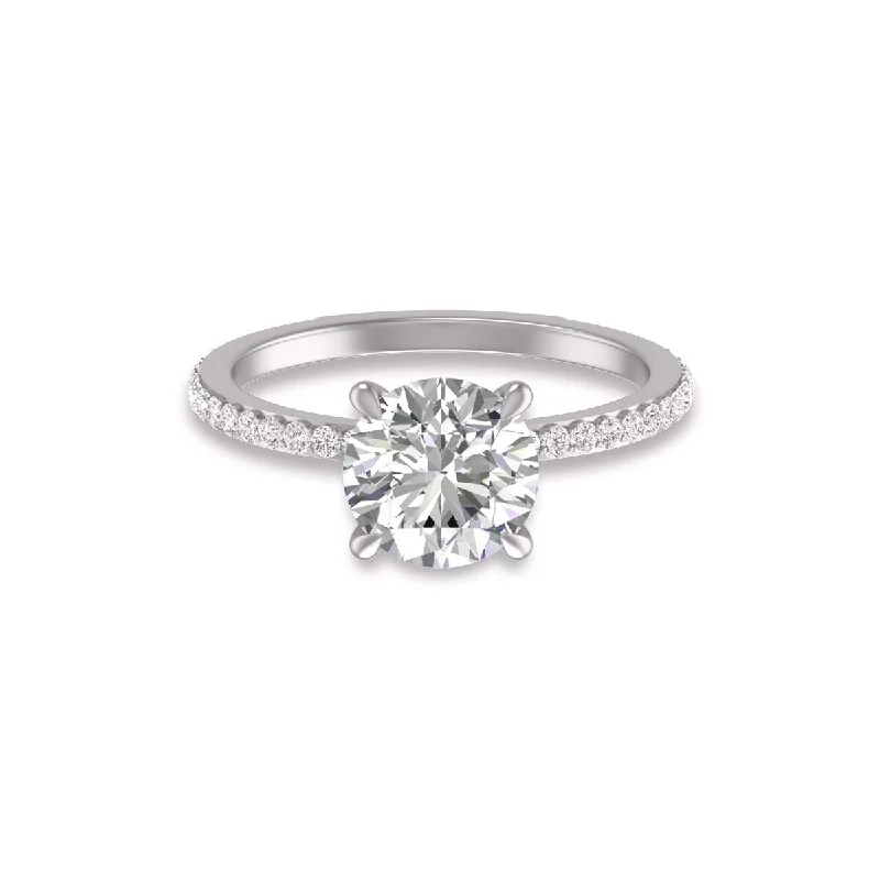 Marquee 14K White Gold Hidden Halo Cleo Ring with IGI Certified 2 Carat Center Round Lab-Grown Diamond