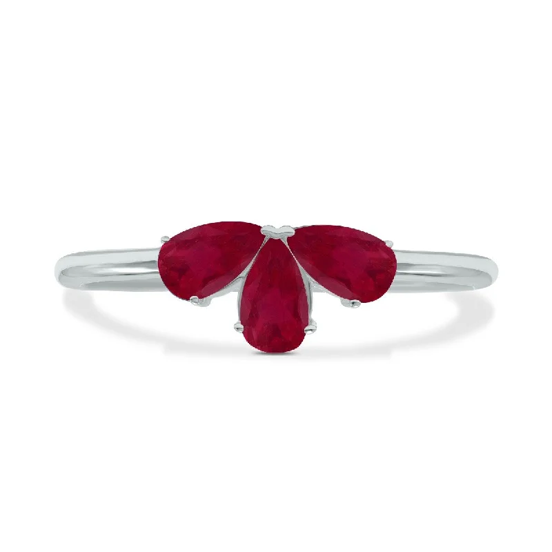 Marquee Jewels Ruby Pear Shape Three Stone Ring in 10K White Gold