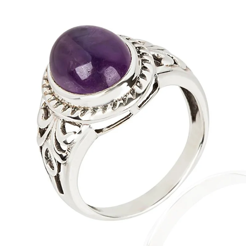 925 Sterling Silver African Amethyst Solitaire Ring