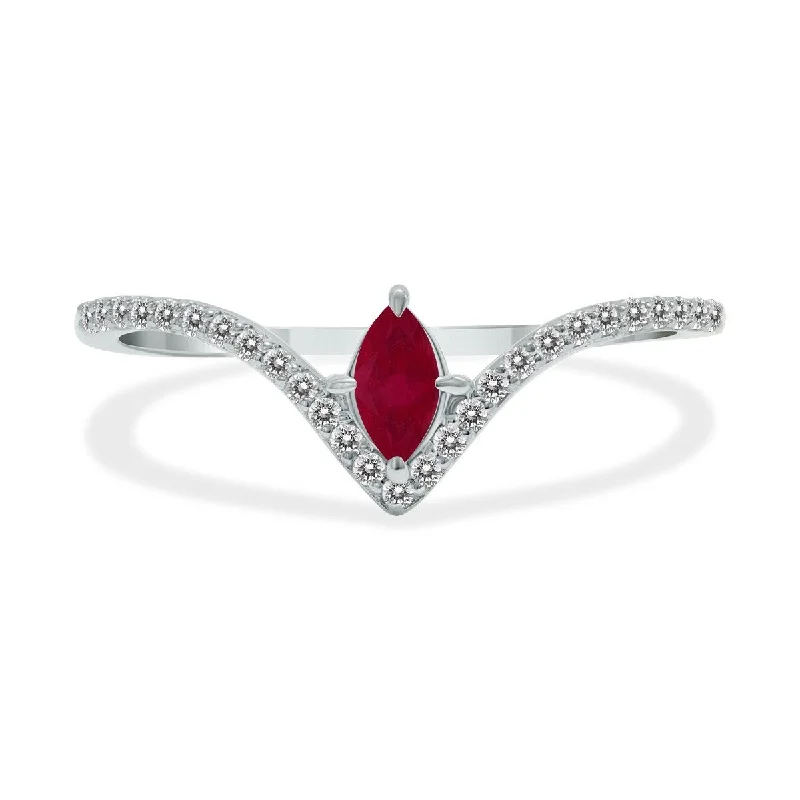 Marquee Jewels 1/4 Carat TW Ruby and Diamond V Shape Ring in 10K White Gold