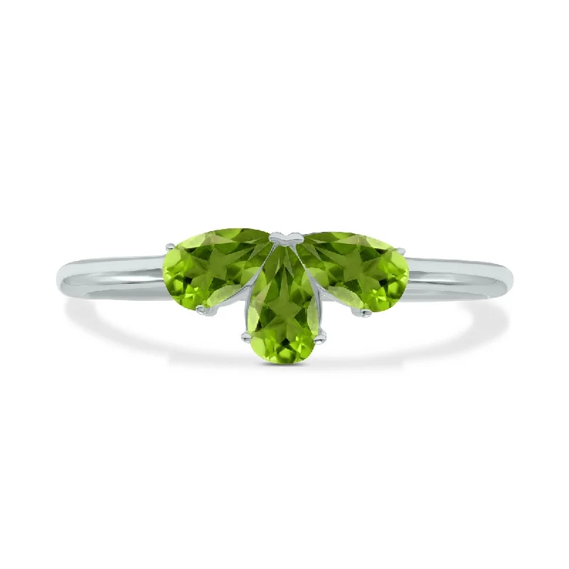 Marquee Jewels Peridot Pear Shape Three Stone Ring in 10K White Gold