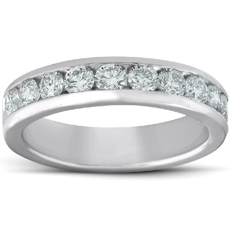 Platinum 1 Ct TDW Diamond Wedding Ring Channel Set Womens Anniversary Band