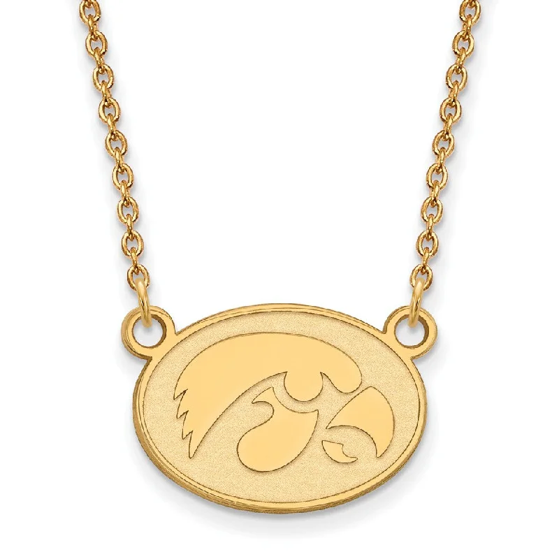 14k Yellow Gold U of Iowa Small Hawkeye Disc Pendant Necklace