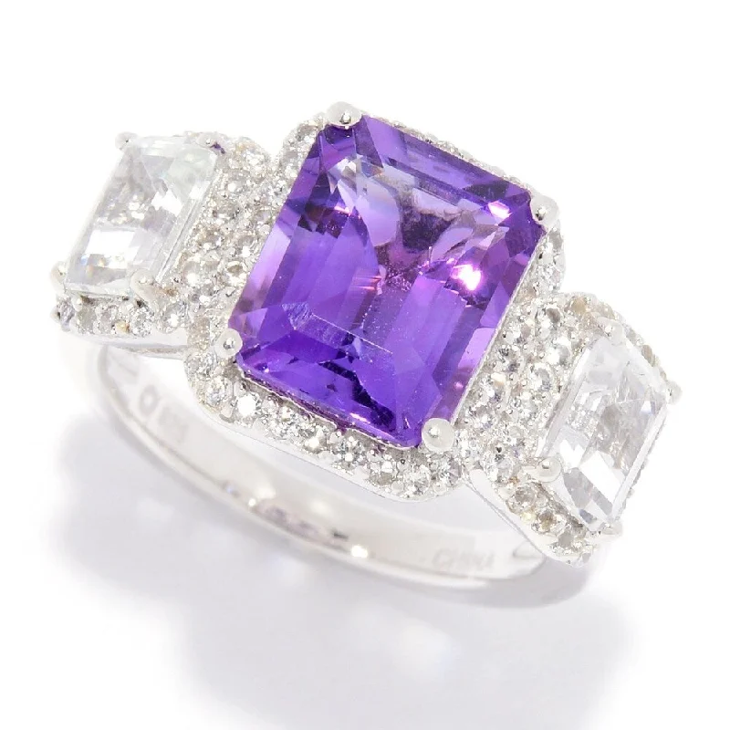 Sterling Silver 4.35ctw African Amethyst & White Topaz Ring