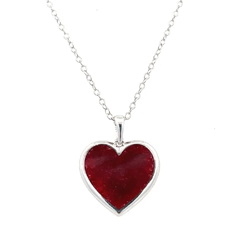 Sterling Silver 2.00ctw Crushed Ruby Heart Necklace