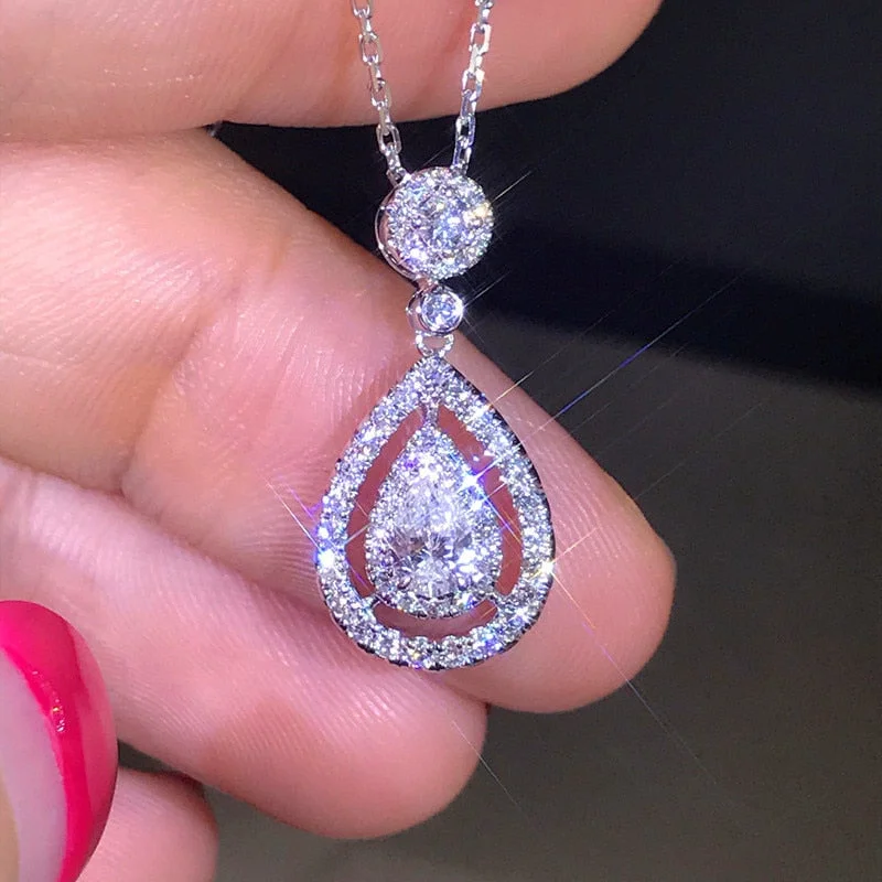 Luxury Water Drop Zircon Pendent  Long Necklace