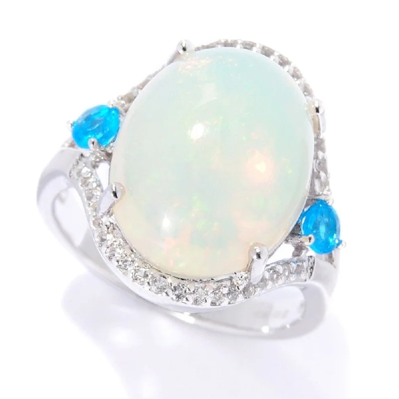 Sterling Silver Ethiopian Opal, Neon Apatite & White Topaz Ring