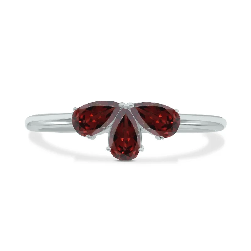 Marquee Jewels Garnet Pear Shape Three Stone Ring in 10K White Gold