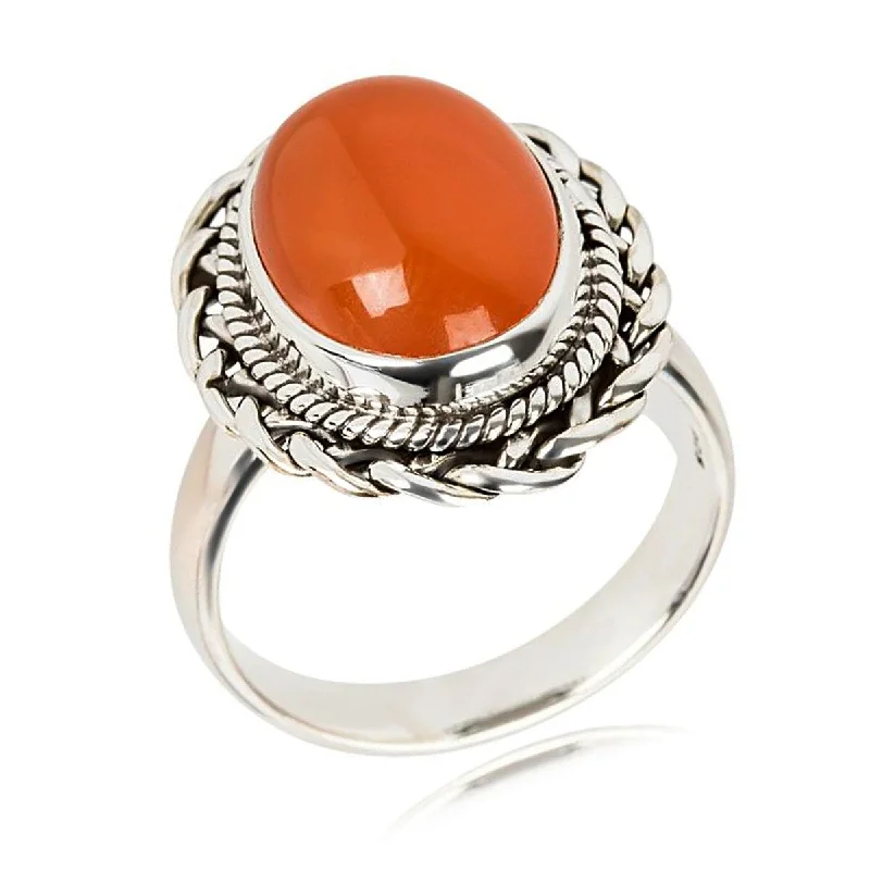 925 Sterling Silver Carnelian Gemstone Solitaire Ring