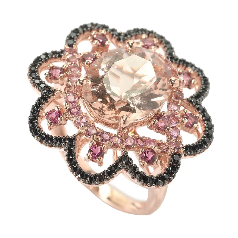 14k Rose Gold Morganite Pink Tourmaline and Black Spinel Ring