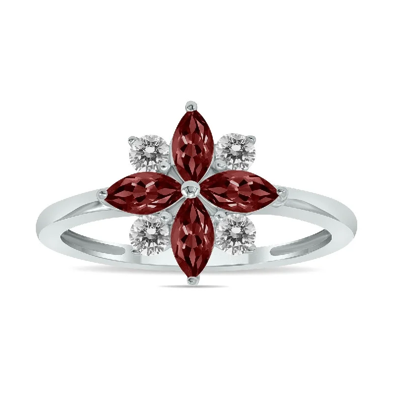 Marquee Jewels 3/4 Carat TW Garnet and Diamond Flower Ring in 10K White Gold