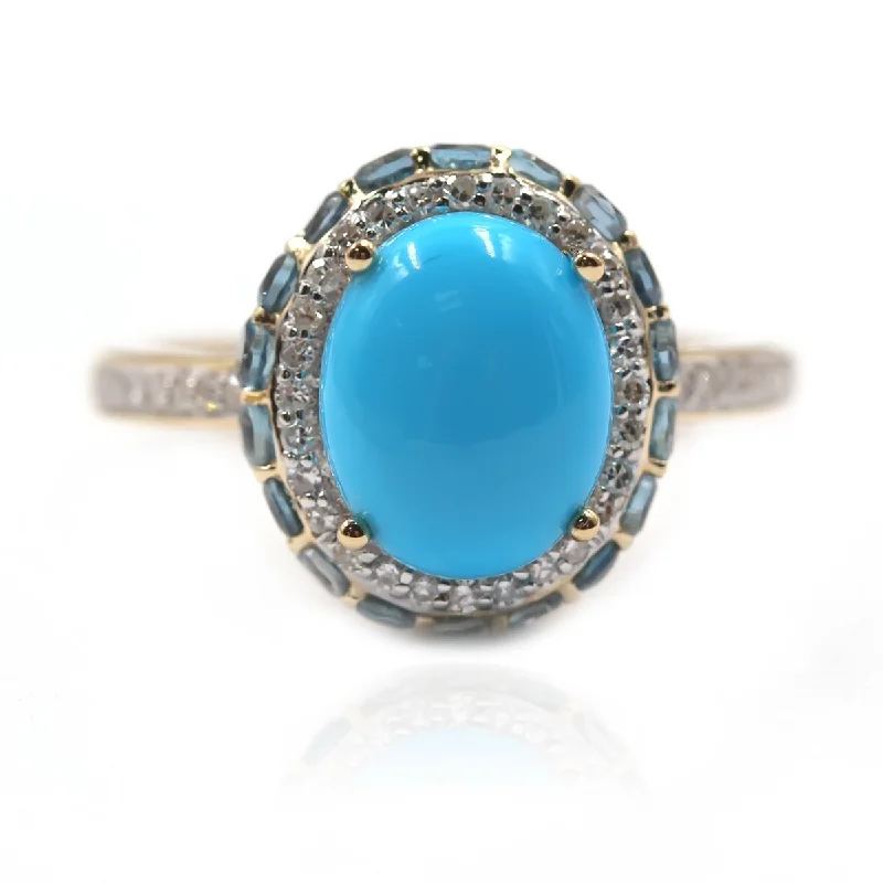 14KT Gold Sleeping Beauty Turquoise and London Blue Topaz Ring