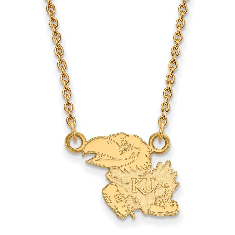 14k Gold Plated Silver U of Kansas Small Jayhawk Pendant Necklace