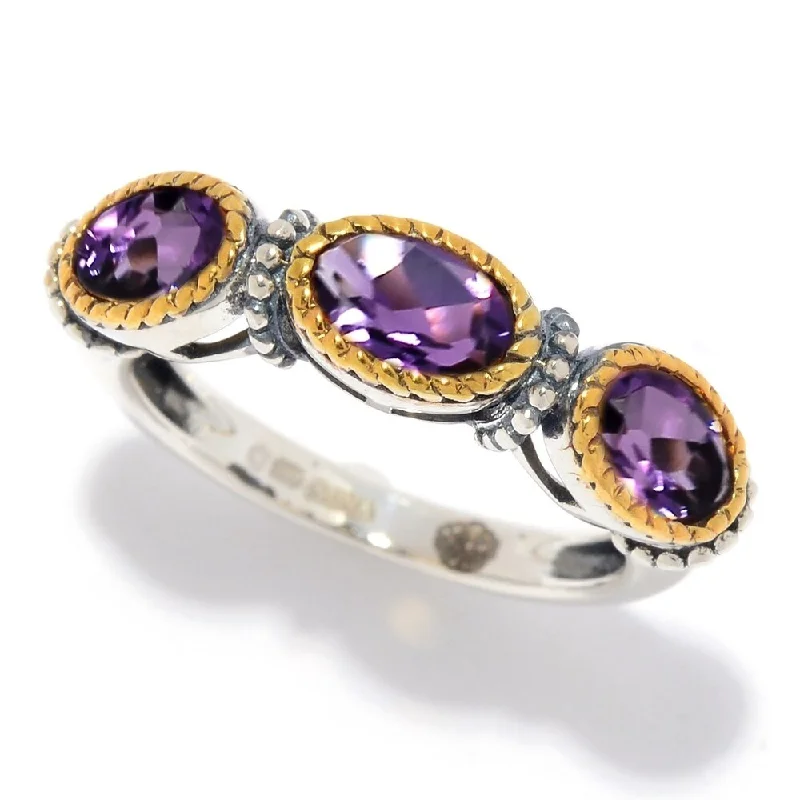 925 Sterling Silver African Amethyst 3-Stone Ring