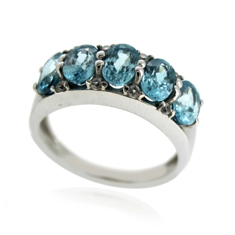 925 Sterling Silver Blue Zircon 5-Stone Ring