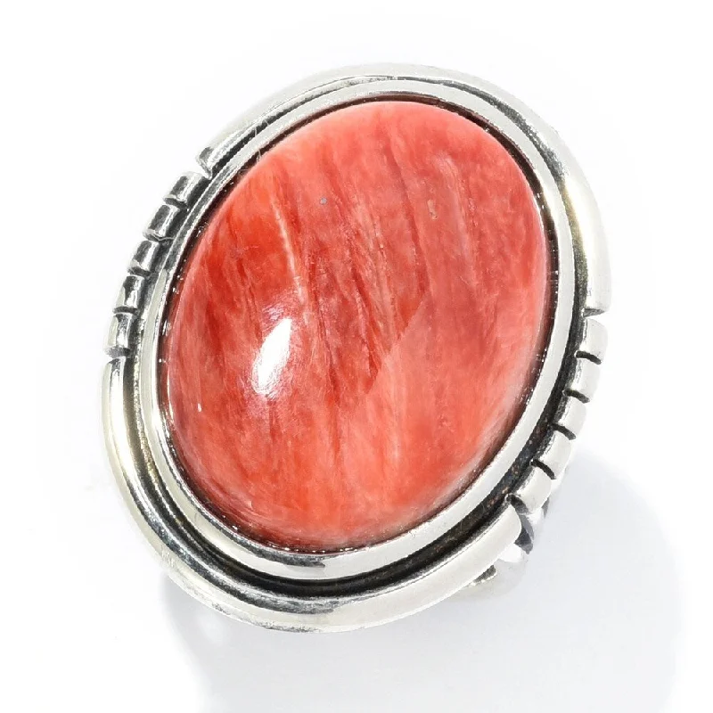 Sterling Silver Choice of 21 x 15mm Oval Red Spiny Oyster Ring