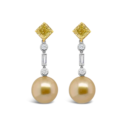 Golden Pearl & Diamond Earrings