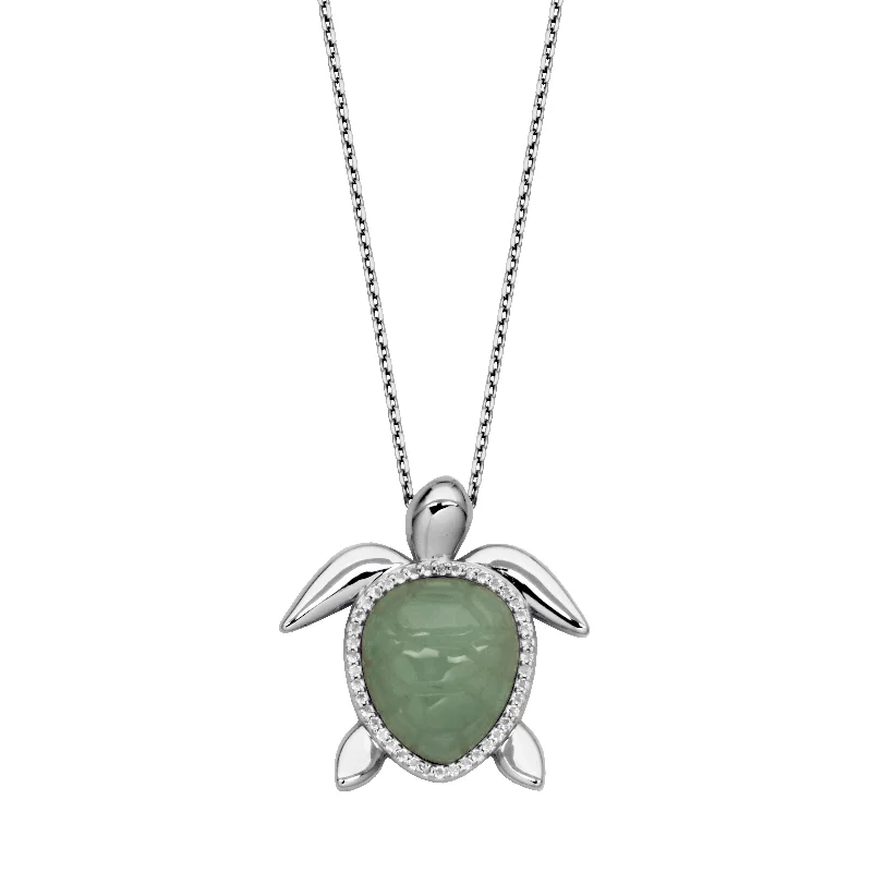 Sterling Silver Pear-Shaped Jade & White Topaz Turtle Necklace by Samuel B.