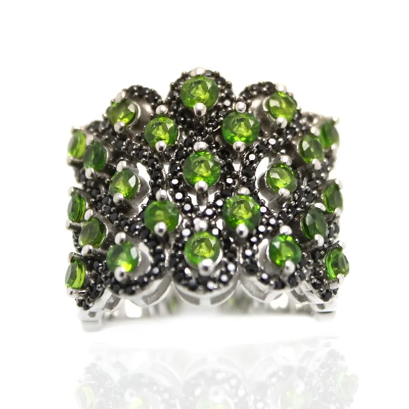 925 Sterling Silver Black Spinel and Chrome Diopside Gemstone Ring