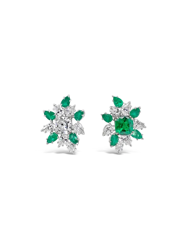 Emerald & Diamond Cluster Earrings