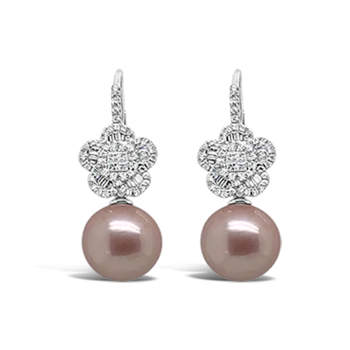 Pink Pearl & Diamond Earrings