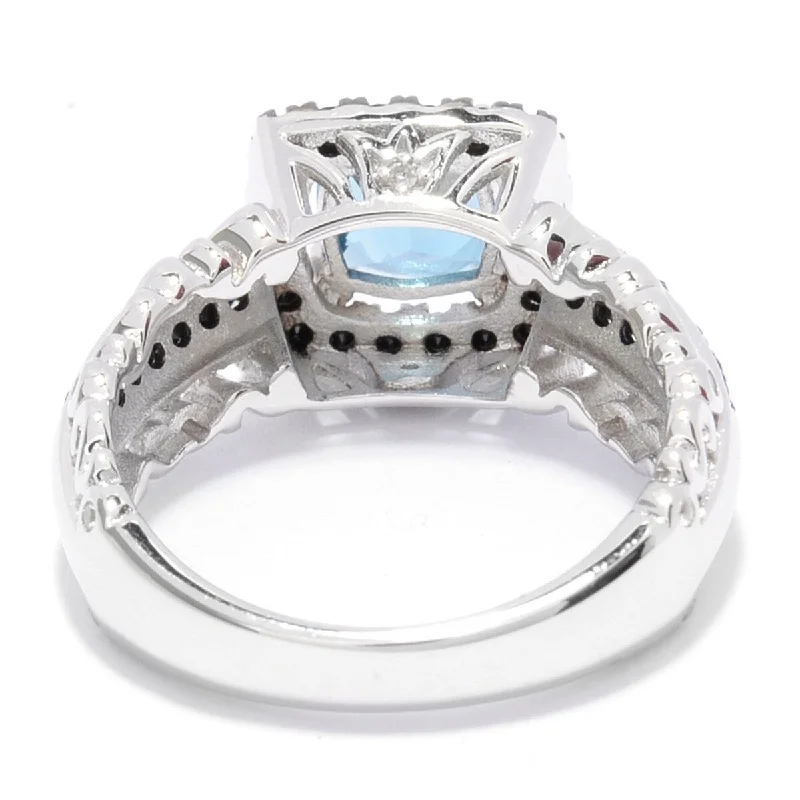 Sterling Silver London Blue Topaz and Black Spinel Halo Ring