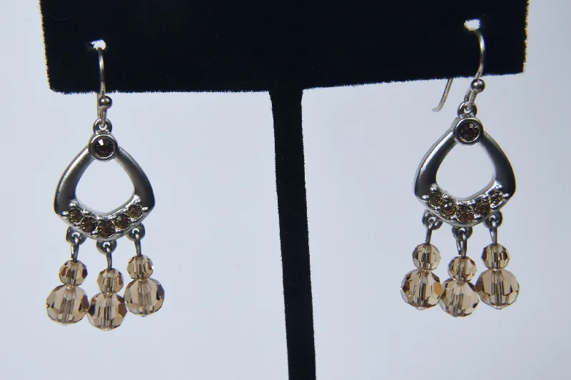 Swarovski - Silver Tone Crystal Bead Dangle Earrings