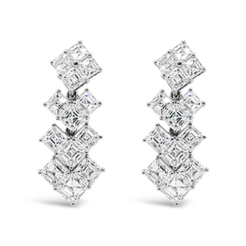 Square Diamond Dangle Estate Earrings