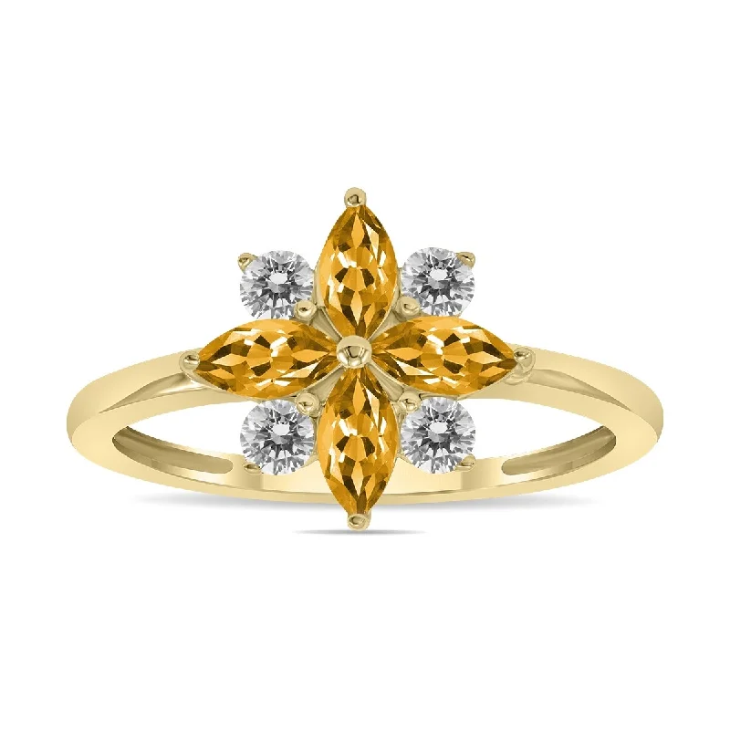 Marquee Jewels 3/4 Carat TW Citrine and Diamond Flower Ring in 10K Yellow Gold