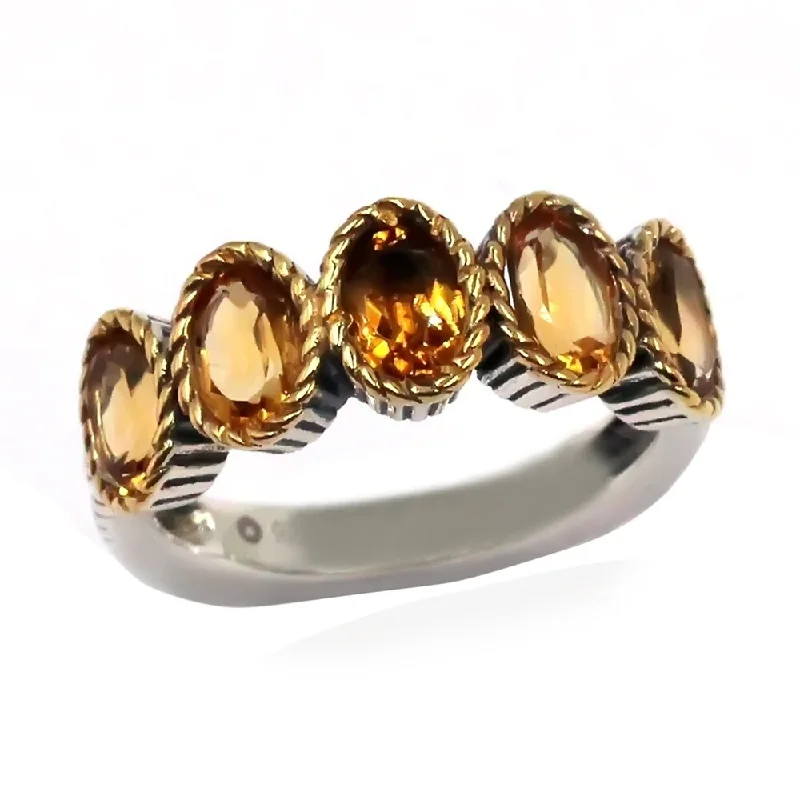 925 Sterling Silver Citrine 5-Stone Ring