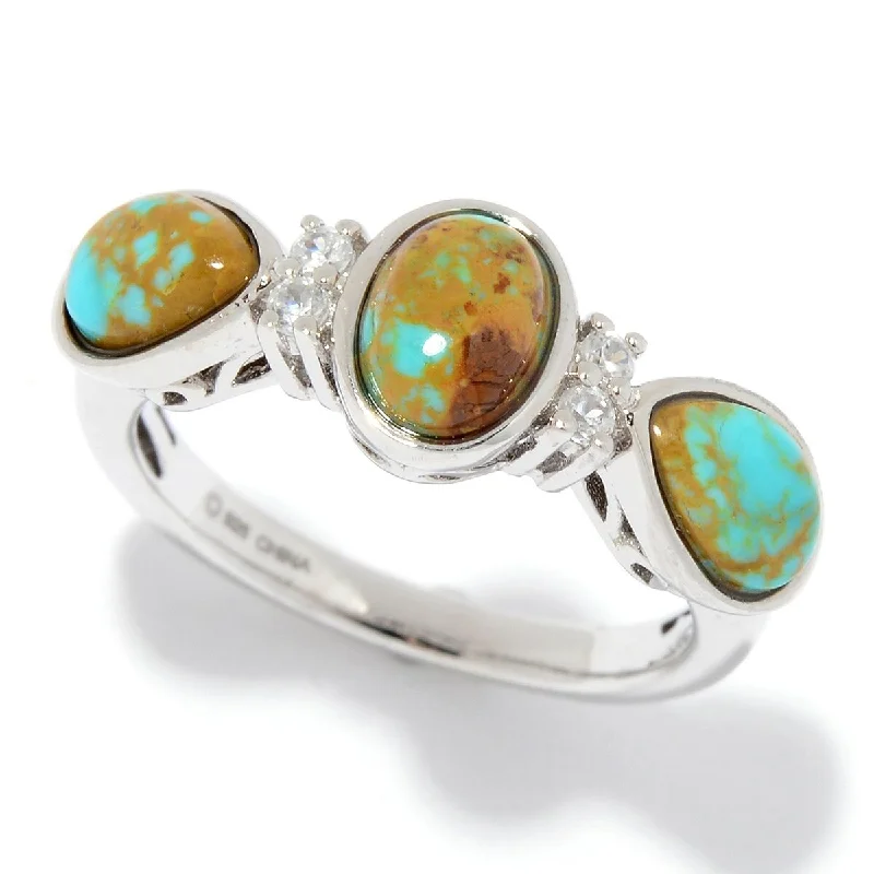 925 Sterling Silver Tyrone Turquoise and White Natural Zircon Ring