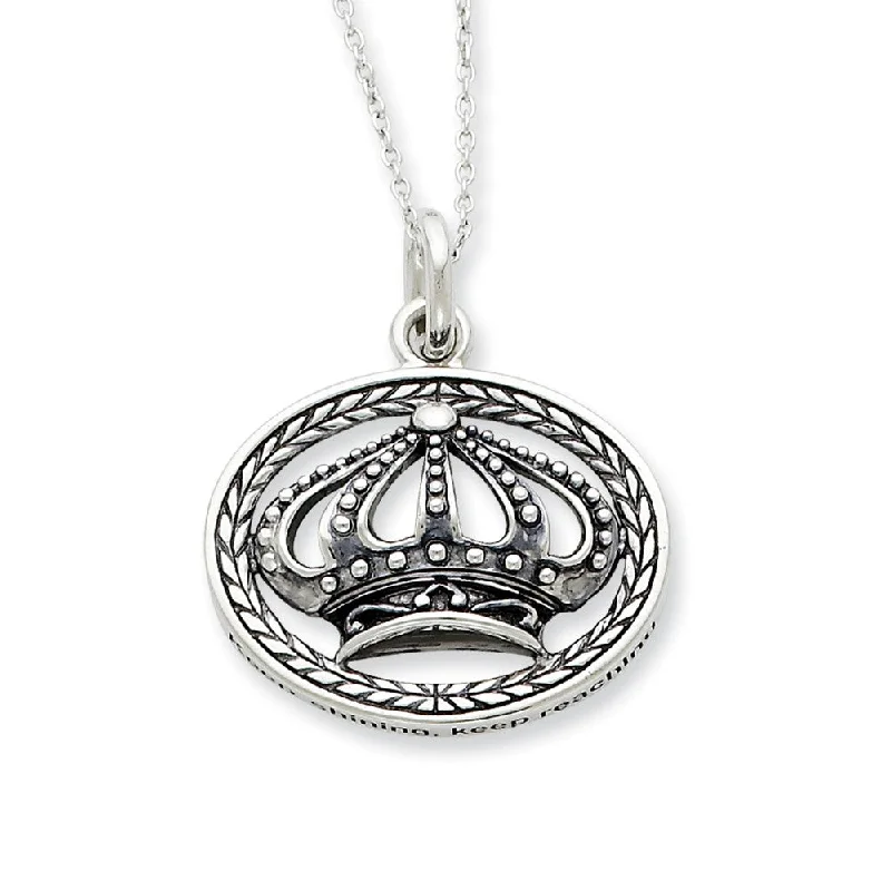 Rhodium Plated Silver Keep Shining, Keep Reaching, Crown Necklace