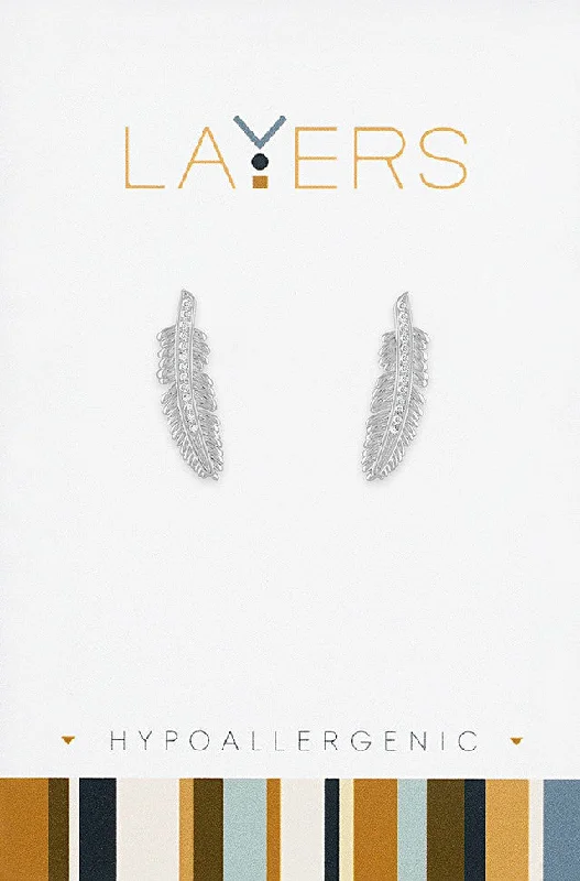 Silver Feather Stud Layers Earrings