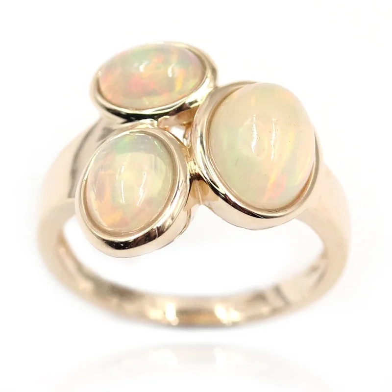 14K Gold Ethiopian Opal 3-Stone Ring