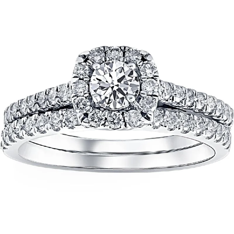 14k White Gold 1 ct TDW Diamond Bridal Ring Set