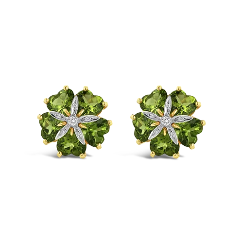 Peridot & Diamond Flower Estate Earrings