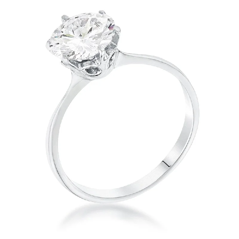 Rhodium 2-Carat Single Stone CZ Classic Solitaire Ring