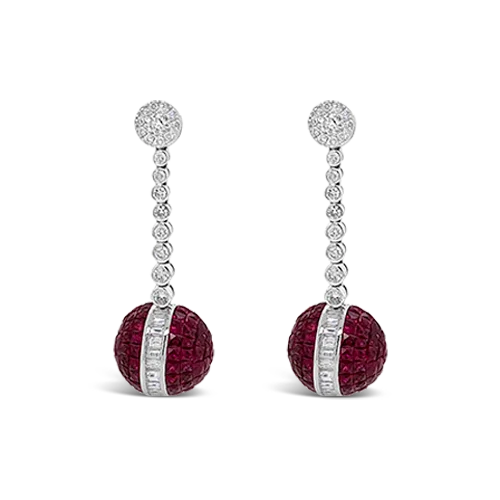 Ruby & Diamond Ball Earrings