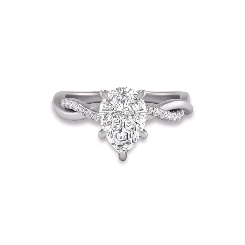 Marquee Agatha Twisted Pave Ring with IGI Certified 2 Carat Lab-Grown Pear Shape Diamond in 14K White Gold