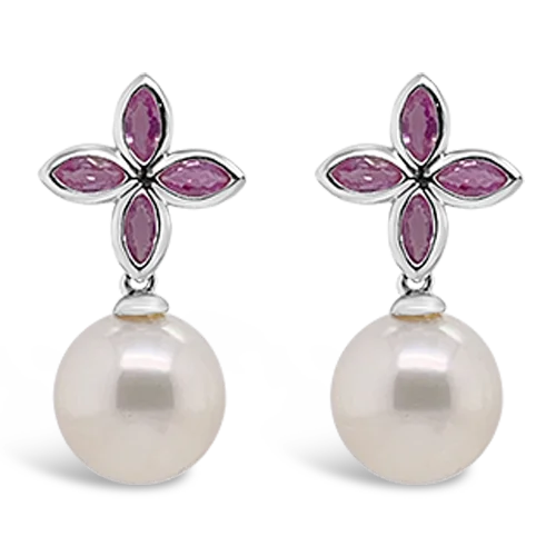 Pink Sapphire & Pearl Earrings